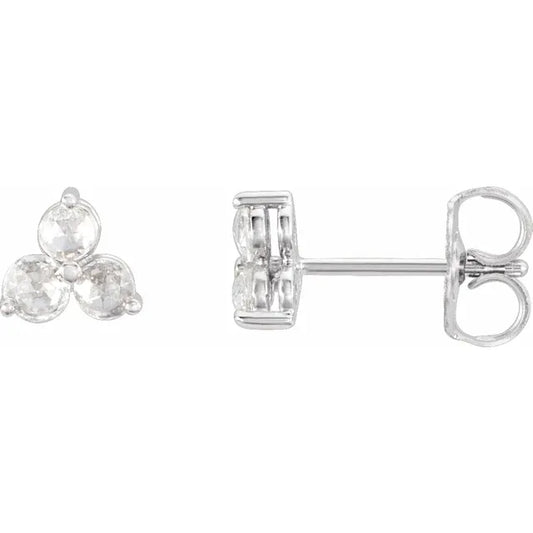 Rose Cut Natural Diamond Three Stone Earrings
