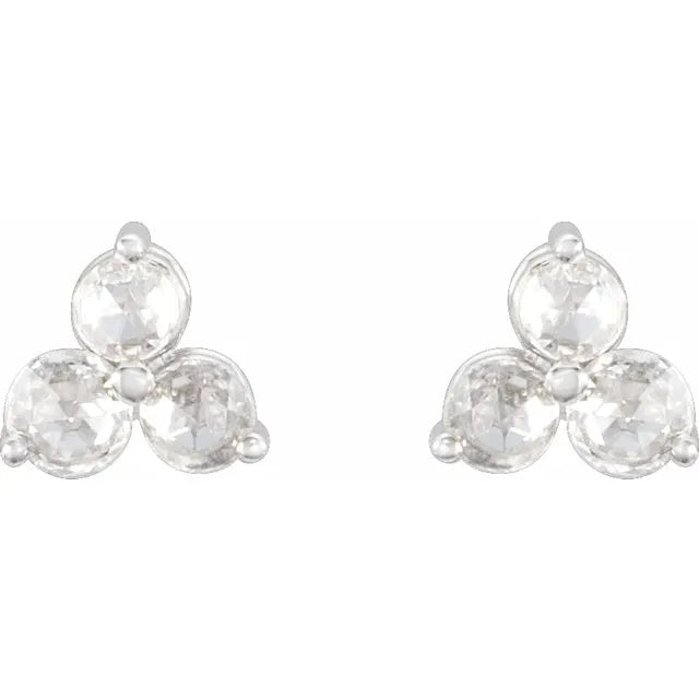 Rose Cut Natural Diamond Three Stone Earrings